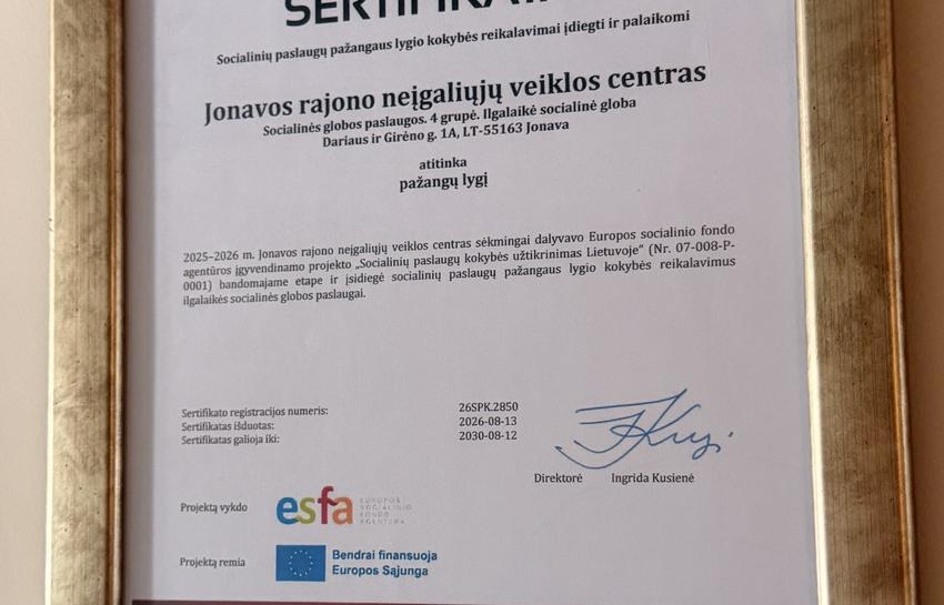 Jonavos rajono neįgaliųjų veiklos centrui – socialinių paslaugų pažang...